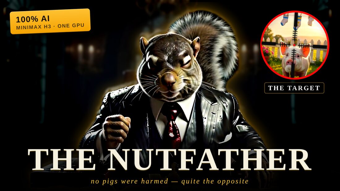The Nutfather key art: a squirrel in a dark suit and fedora like a mob film poster
