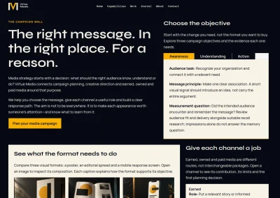 Media page opening with its headline, objective tabs and the start of its format gallery.